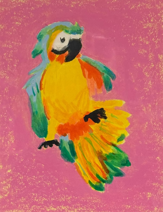 “Party Parrot” - Oil pastel on paper